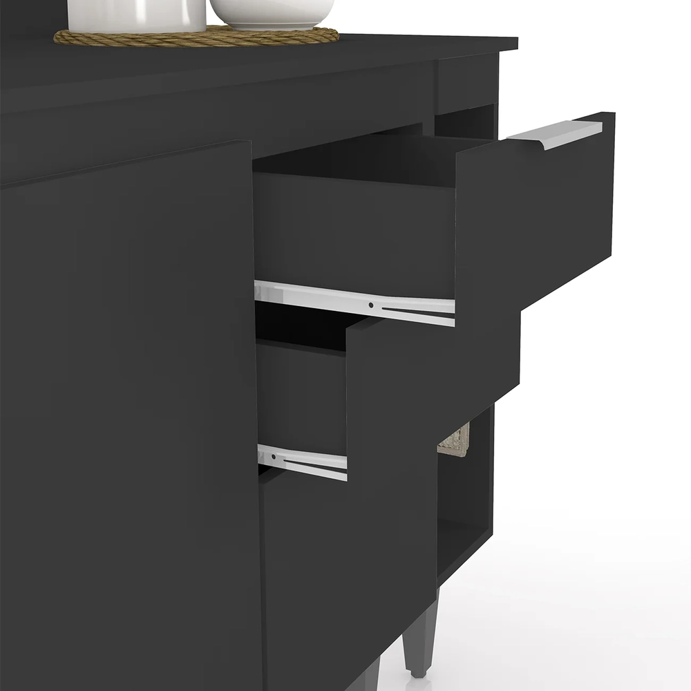 Armário de Cozinha Com Tampo CP11 200cm Pérola Preto Z34      - Mpozenato