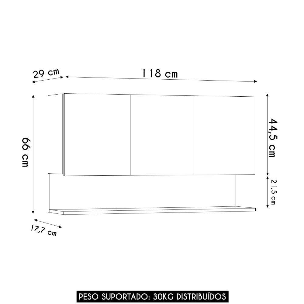 Armário de Cozinha Aéreo 118cm 3 Portas Duda Z34 Grafite/Freijó - Mpozenato