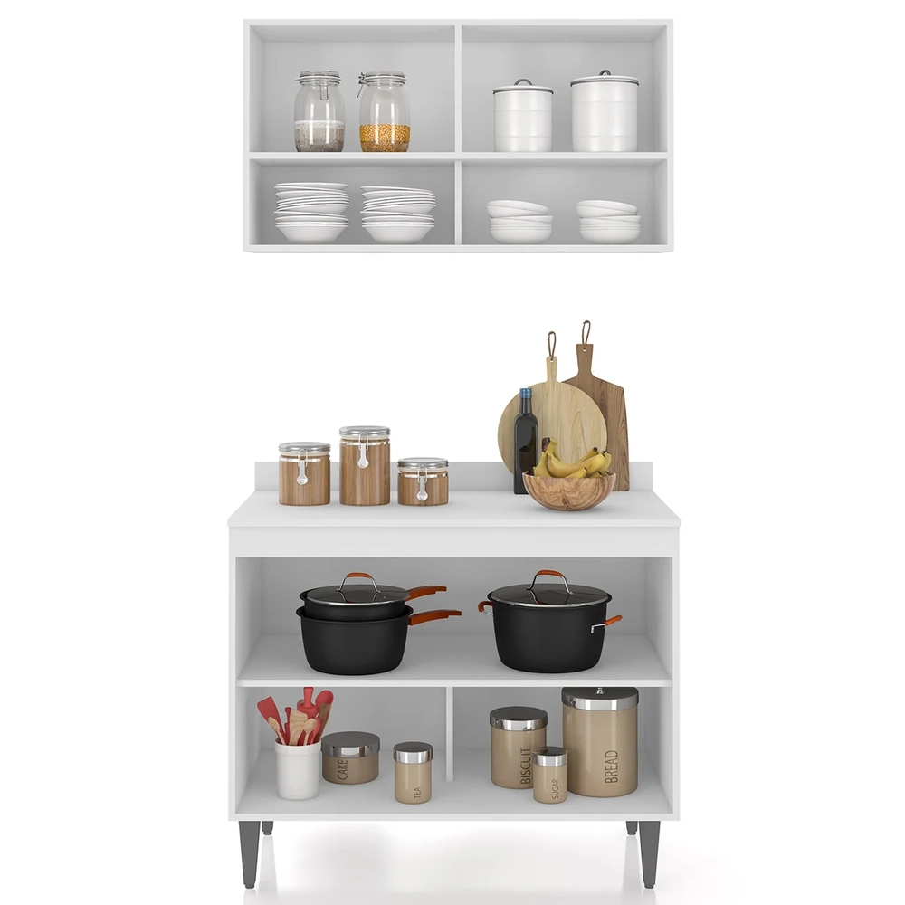 Armário de Cozinha Com Tampo CP01 100cm Pérola Branco Z34      - Mpozenato