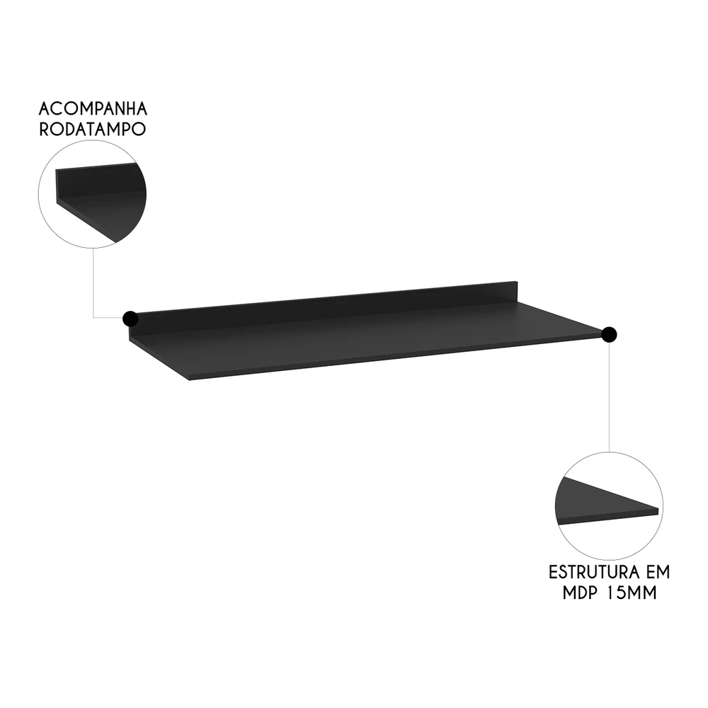 Tampo Para Balcão de Cozinha 98cm MDP Z34 Preto             - Mpozenato