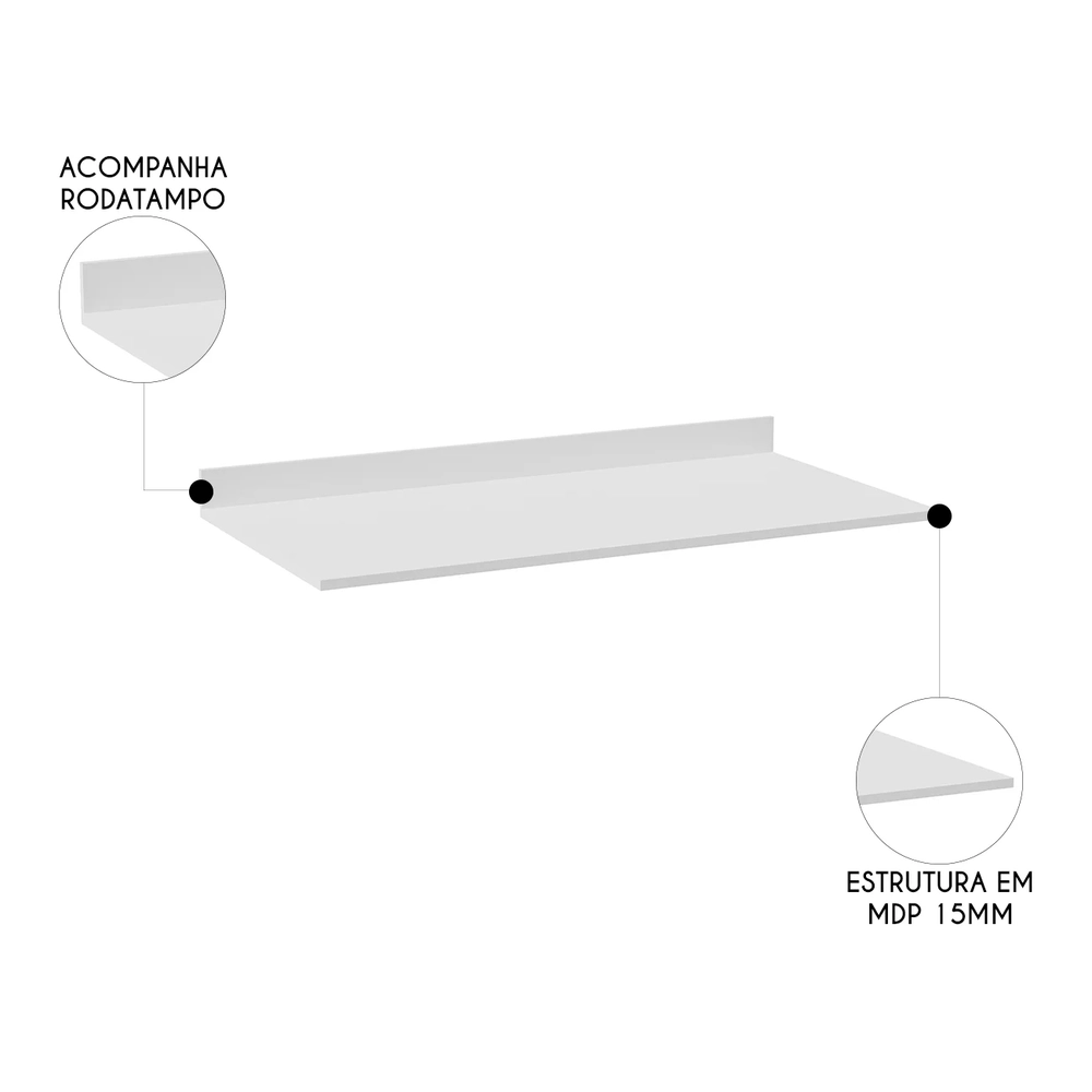 Tampo Para Balcão de Cozinha 148cm MDP Z34 Branco           - Mpozenato