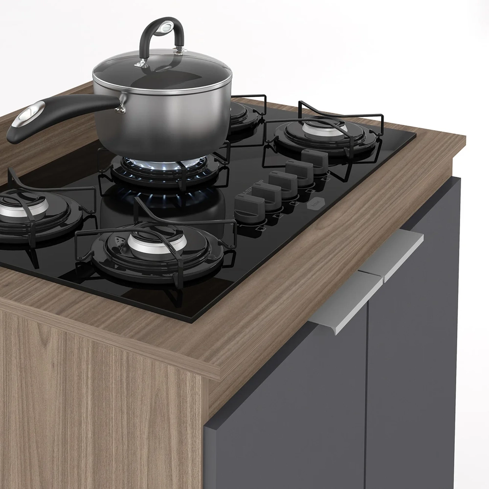 Balcão de Cozinha Para Cooktop 80cm Pérola Z34 Freijó/Grafite - Mpozenato