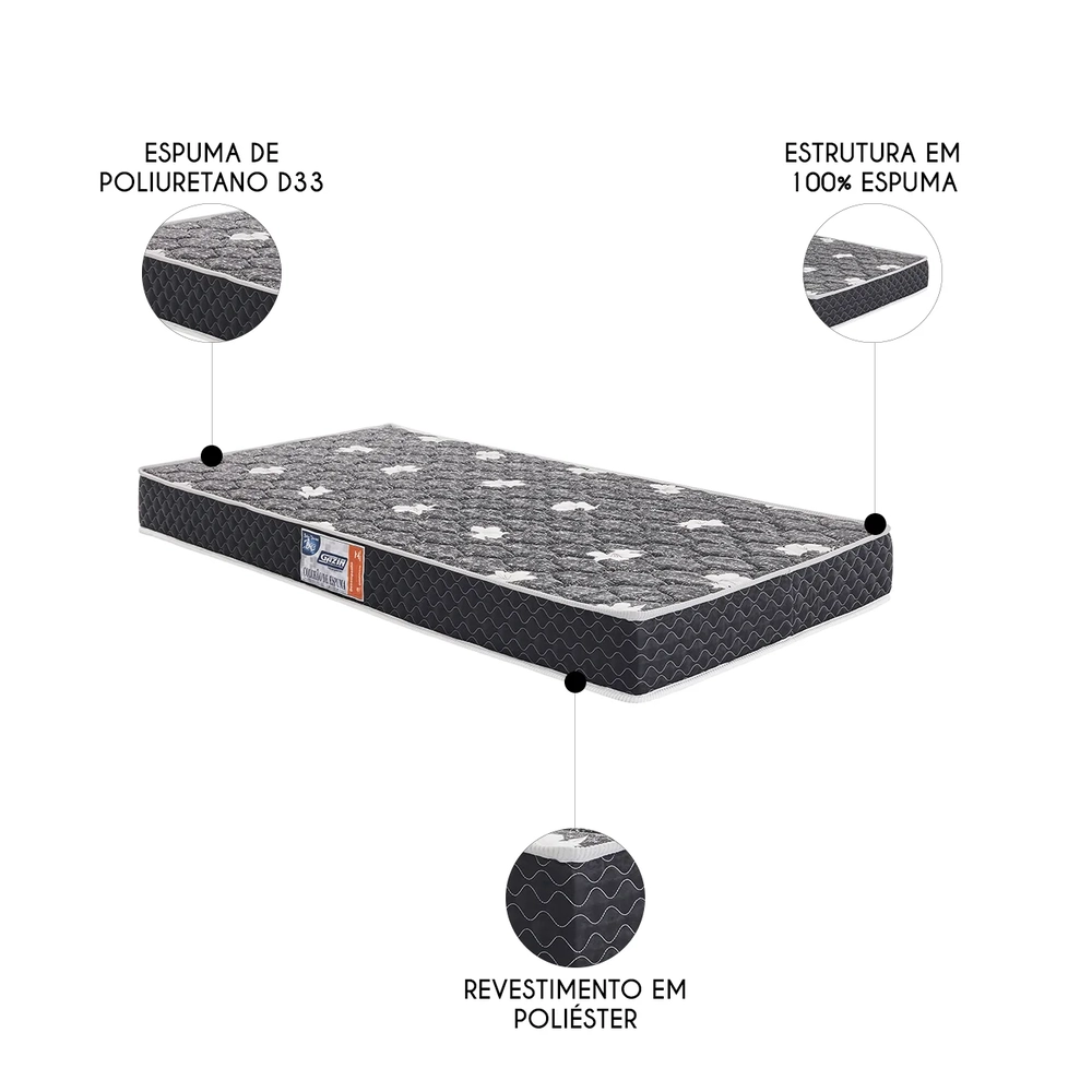 Colchão Solteiro Espuma D33 88x15x188 Dream Preto - Gazin