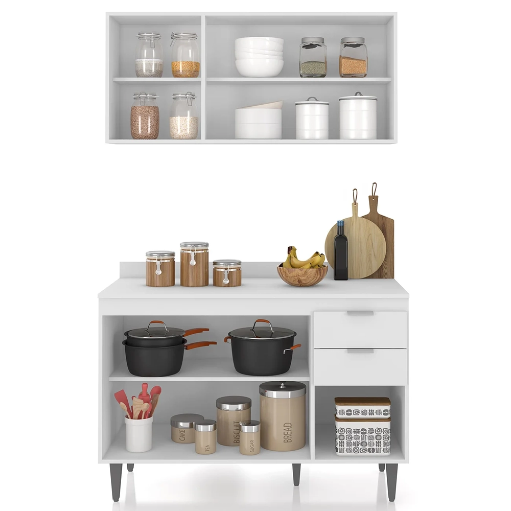 Armário de Cozinha Com Tampo CP01 120cm Pérola Branco Z34     - Mpozenato