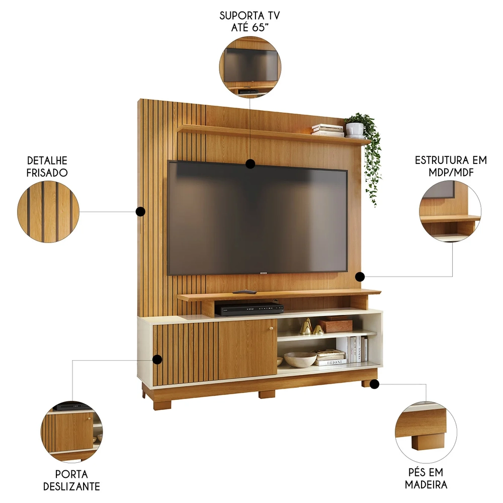 Estante Painel Para TV 65 Pol 160cm Anny Z10 Off/Cinamomo - Mpozenato