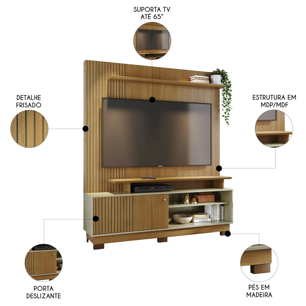 Estante Painel Para TV 65 Pol 160cm Anny Z10 Cumaru/Opala - Mpozenato