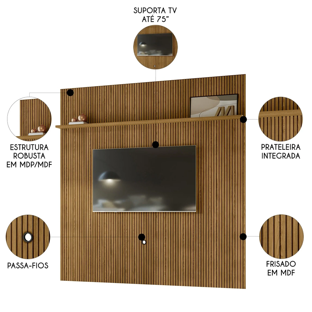 Painel Para TV 75 Polegadas 238cm André Z10 Cumaru - Mpozenato