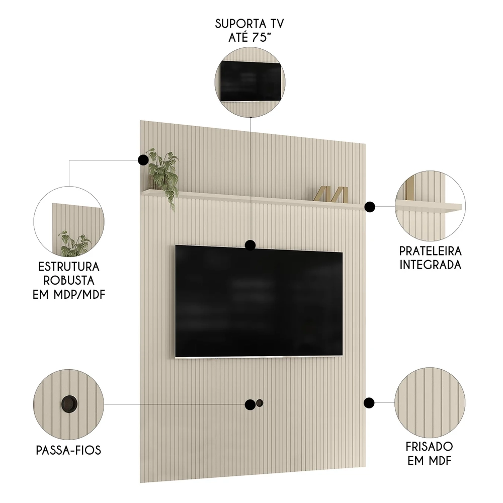 Painel Para TV 75 Polegadas 179cm Logus Z10 Off White - Mpozenato