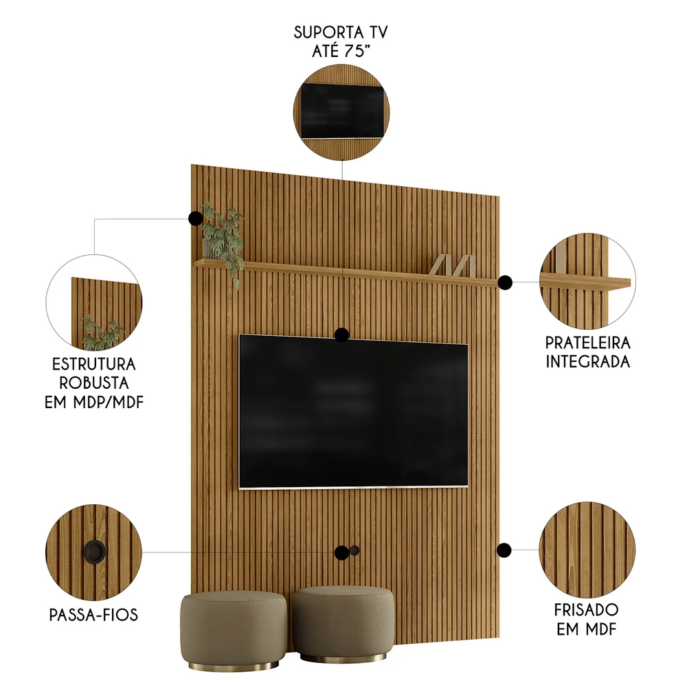 Painel Para TV 75 Polegadas 179cm Logus Z10 Cumaru - Mpozenato