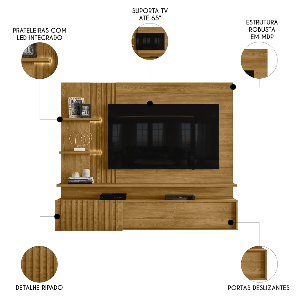 Painel TV 65 Pol e Bancada Suspensa Igor Z10 Cumaru - Mpozenato