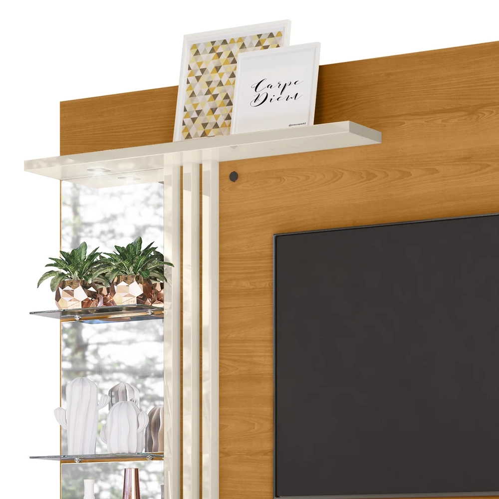 Painel TV 55 Pol e Bancada Suspensa Veena Z10 Off/Cinamomo - Mpozenato