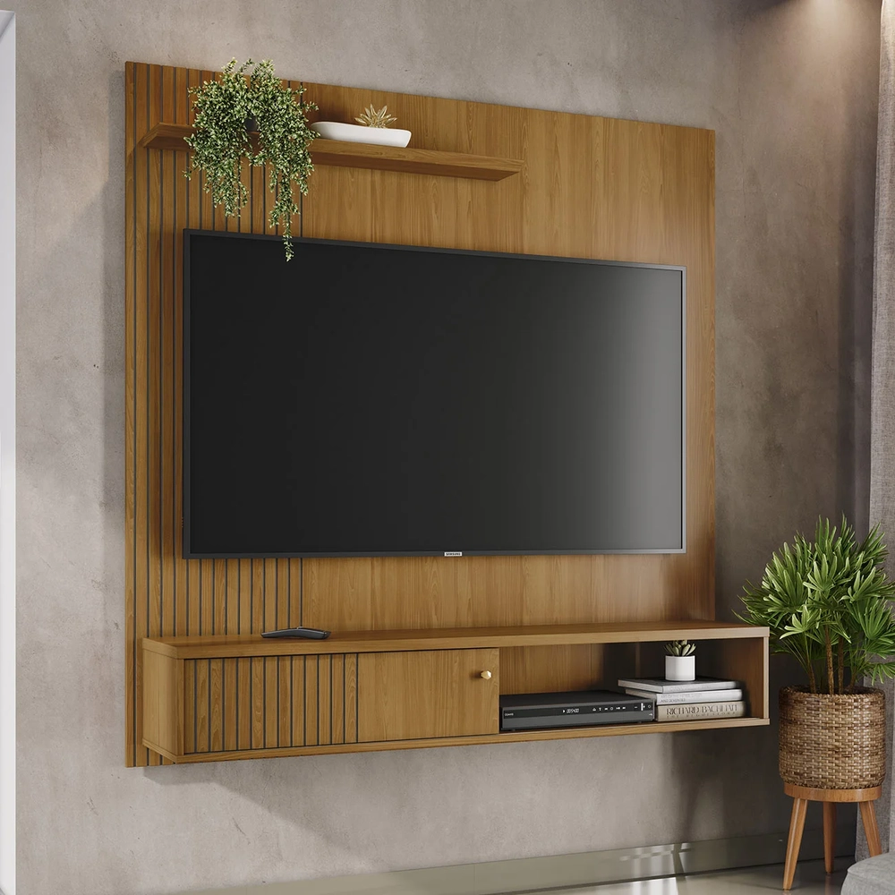 Painel TV 65 Pol e Bancada Suspensa Neris Z10 Cumaru - Mpozenato