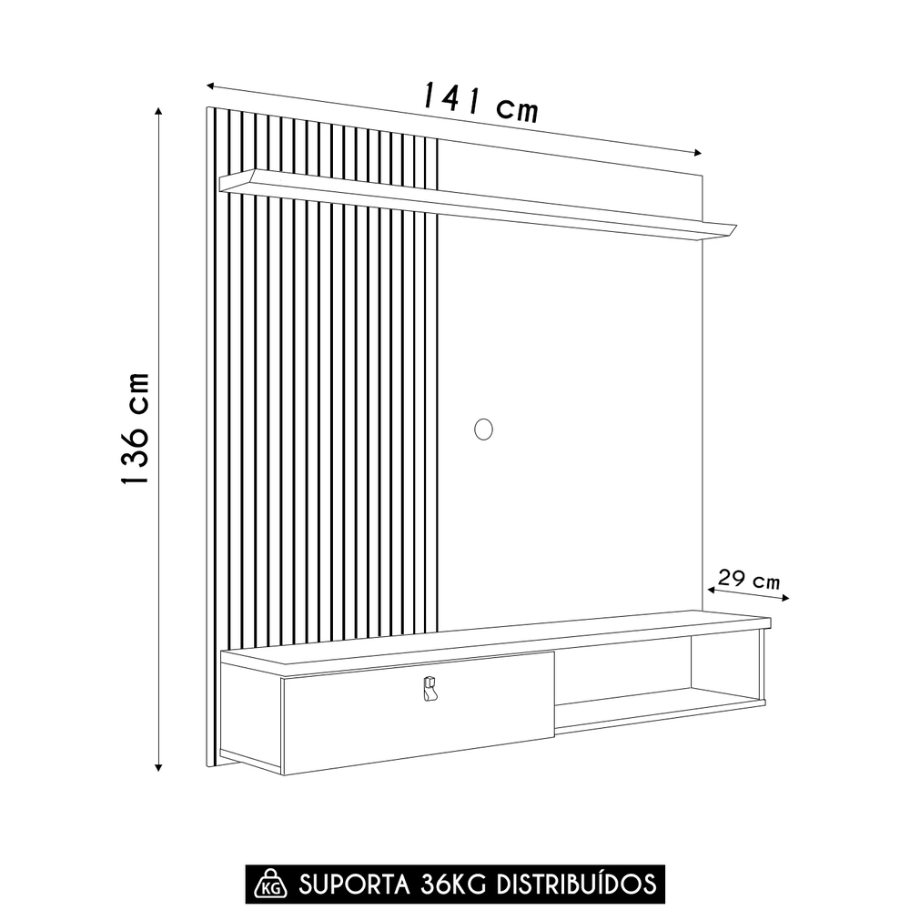 Painel TV 55 Pol e Bancada Suspensa Talyn Z10 Off/Cinamomo - Mpozenato