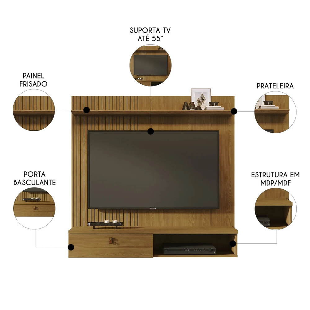 Painel TV 55 Pol e Bancada Suspensa Talyn Z10 Cumaru - Mpozenato