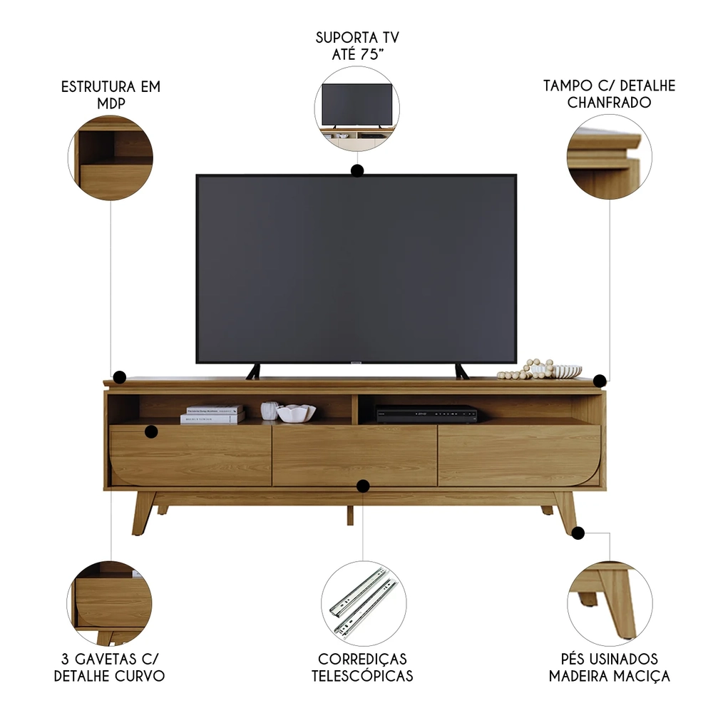 Rack Bancada de TV 75 Pol 200cm Celina Z10 Cumaru - Mpozenato