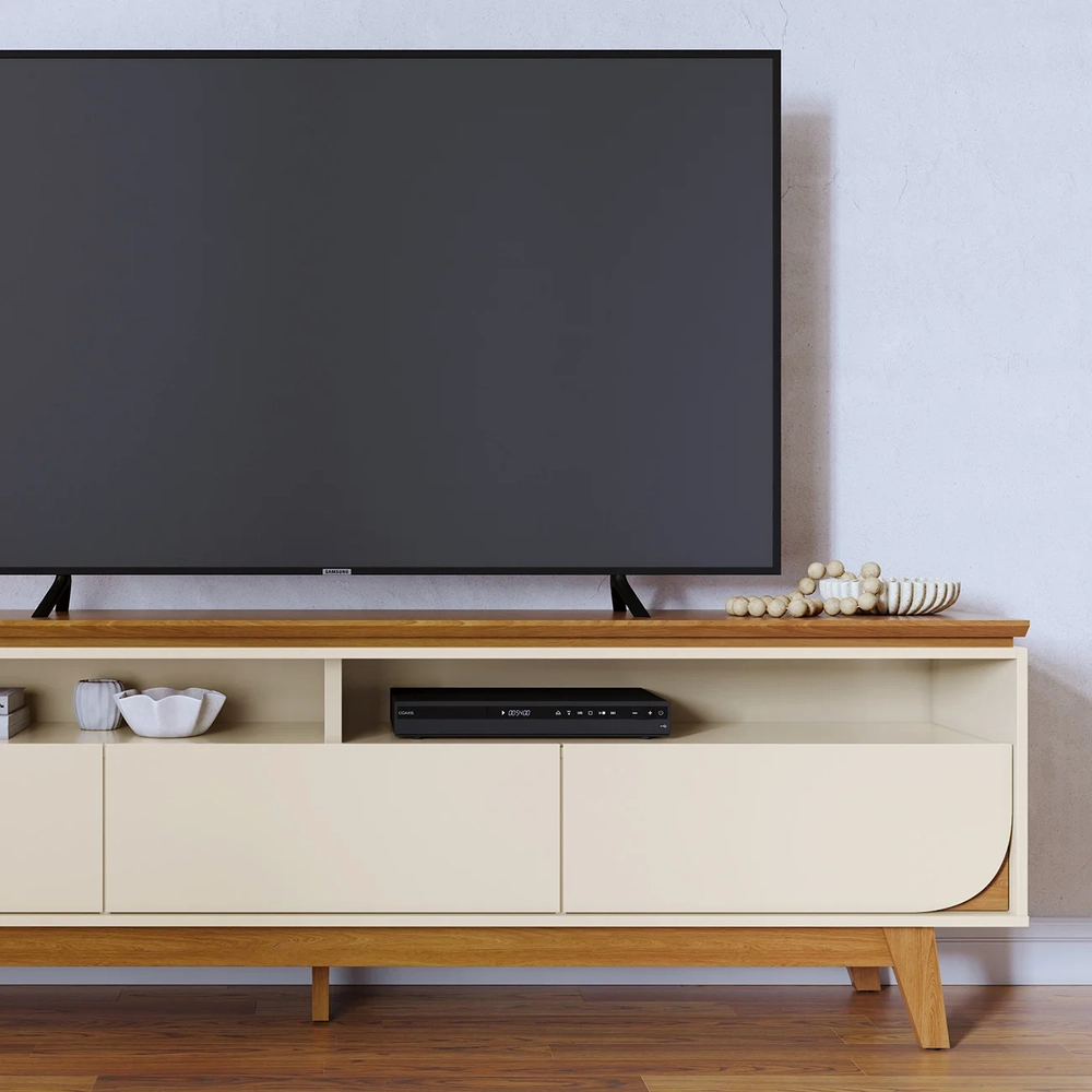 Rack Bancada de TV 75 Pol 200cm Celina Z10 Off/Cinamomo - Mpozenato