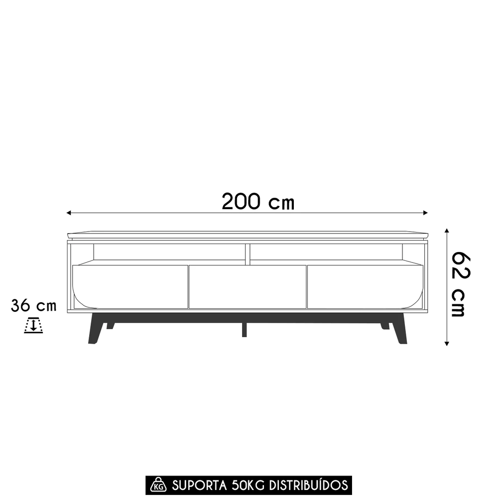 Rack Bancada de TV 75 Pol 200cm Celina Z10 Cumaru/Opala - Mpozenato