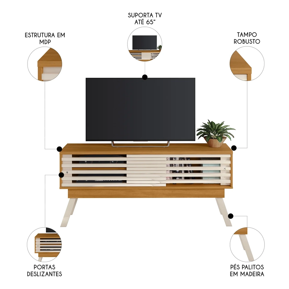 Rack Bancada de TV 65 Pol 150cm Keli Z10 Off/Cinamomo - Mpozenato