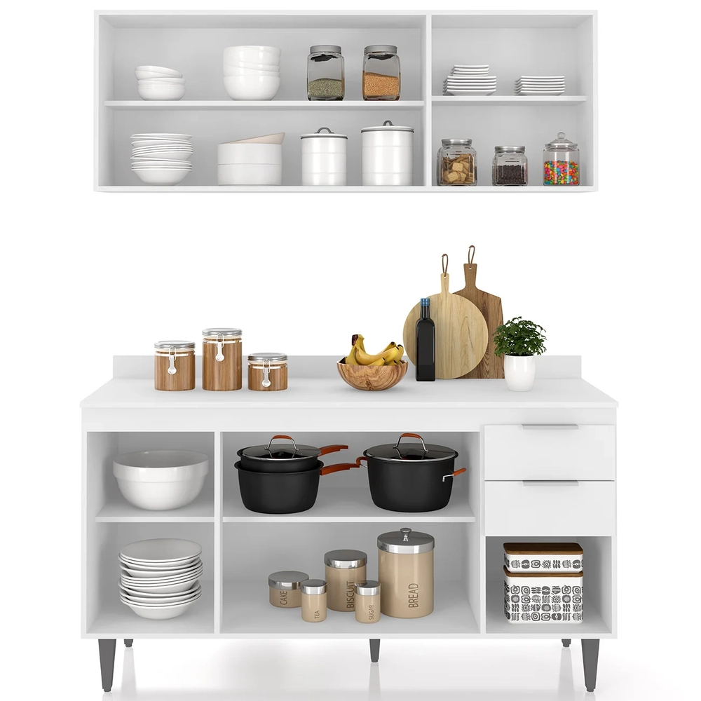 Armário de Cozinha Com Tampo CP01 150cm Pérola Branco Z34     - Mpozenato