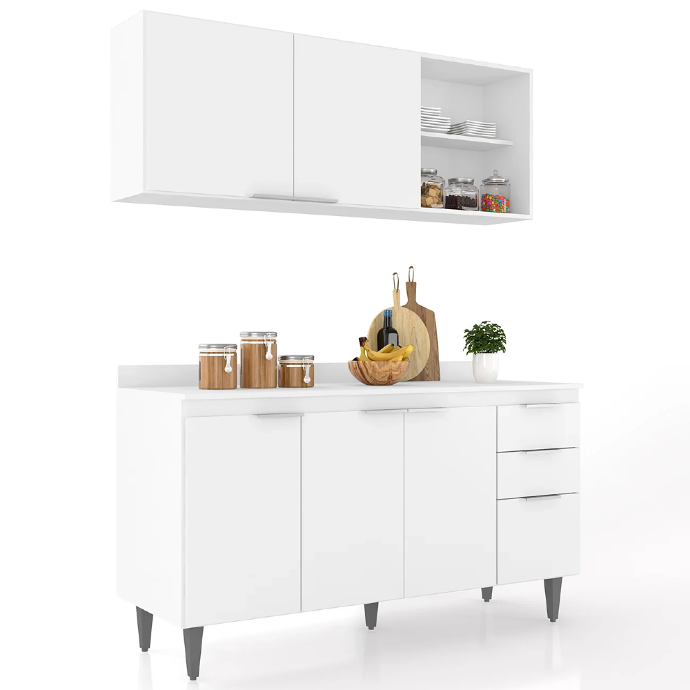 Armário de Cozinha Com Tampo CP01 150cm Pérola Branco Z34 - Mpozenato