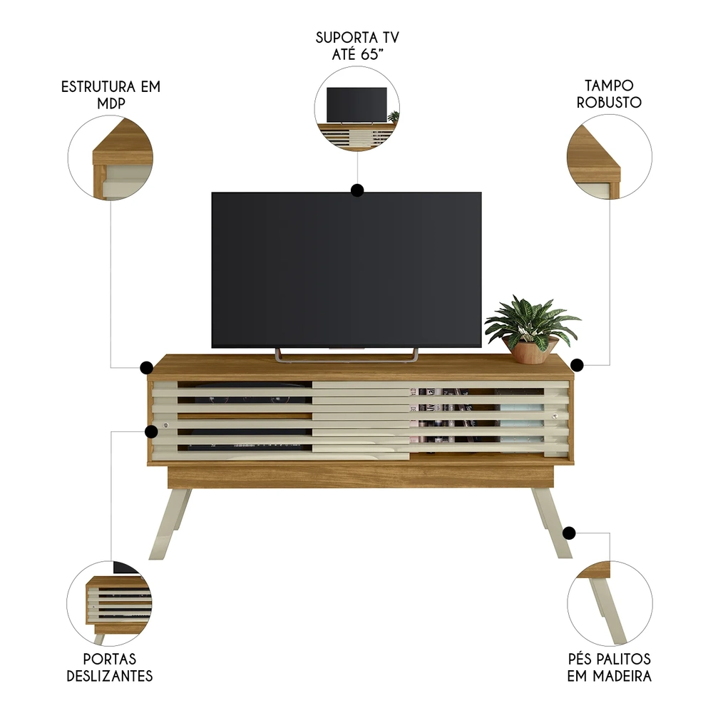 Rack Bancada de TV 65 Pol 150cm Keli Z10 Cumaru/Opala - Mpozenato
