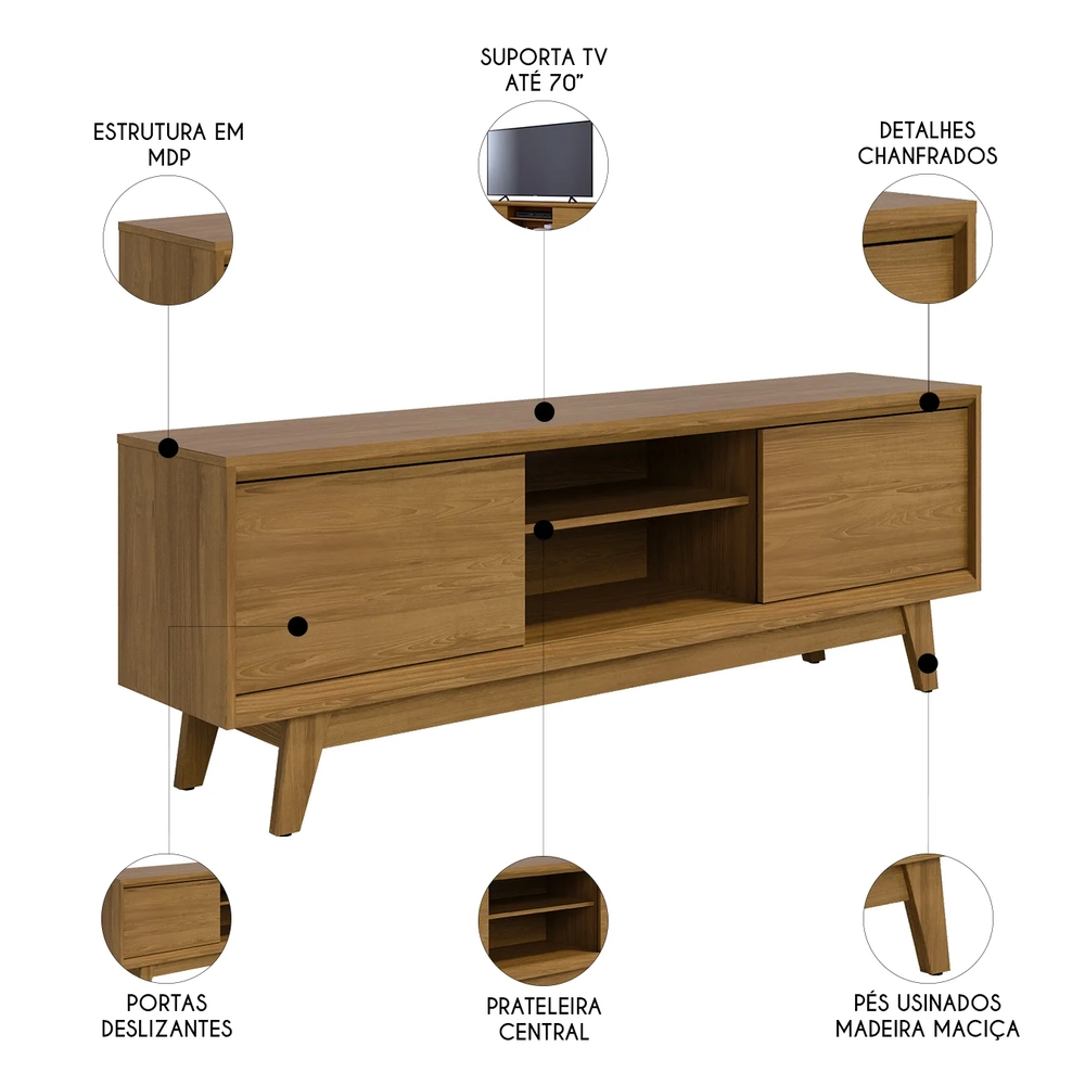 Rack Bancada de TV 70 Pol 164cm Gaia Z10 Cumaru - Mpozenato
