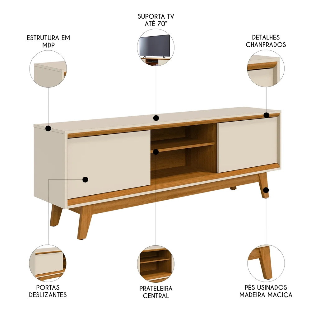 Rack Bancada de TV 70 Pol 164cm Gaia Z10 Off/Cinamomo - Mpozenato