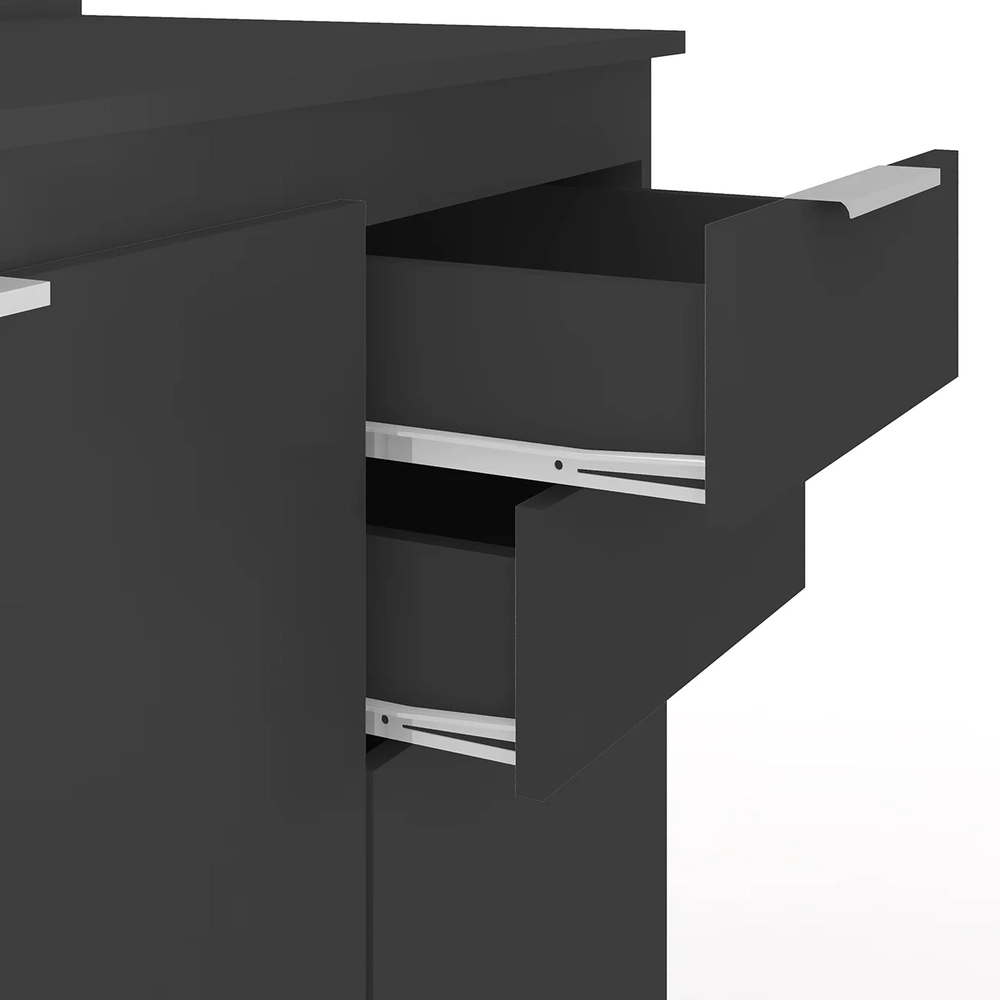 Armário de Cozinha Com Tampo CP01 150cm Pérola Preto Z34      - Mpozenato