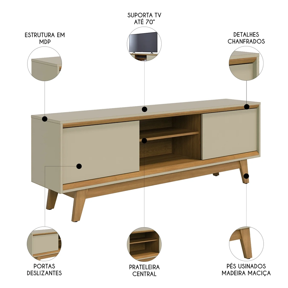 Rack Bancada de TV 70 Pol 164cm Gaia Z10 Cumaru/Opala - Mpozenato