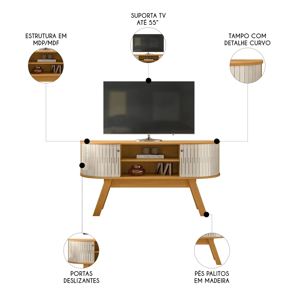 Rack Bancada de TV 55 Pol 136cm Alana Z10 Off/Cinamomo - Mpozenato