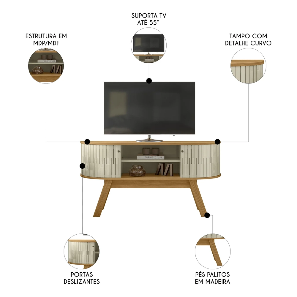 Rack Bancada de TV 55 Pol 136cm Alana Z10 Cumaru/Opala - Mpozenato