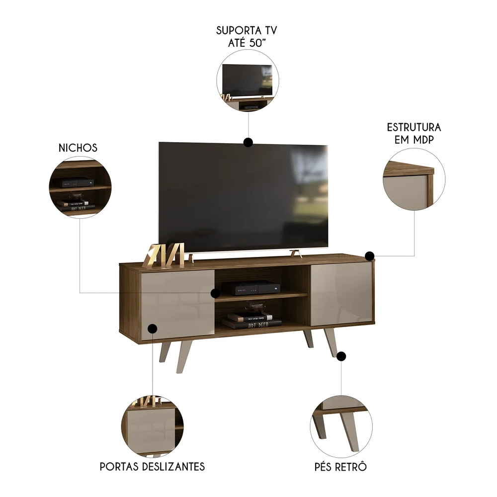 Rack Bancada de TV 50 Pol 136cm Espain Z10 Fendi/Naturale - Mpozenato