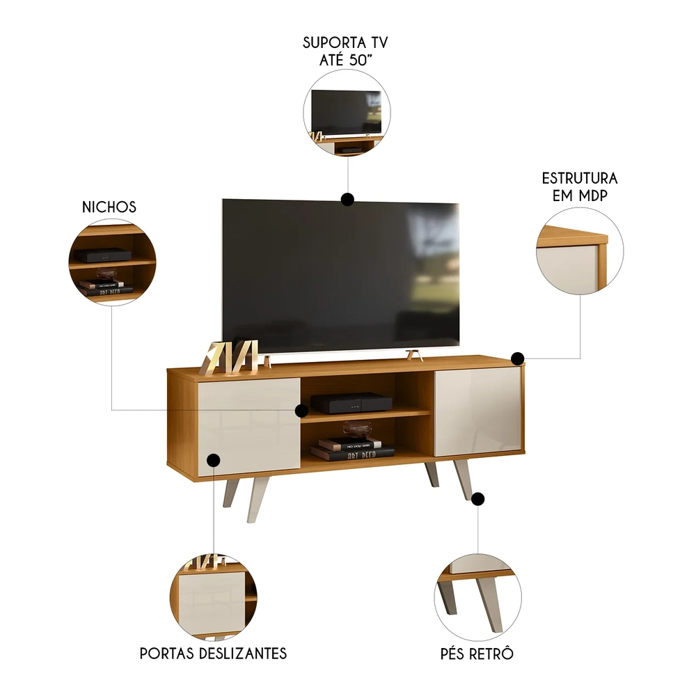 Rack Bancada de TV 50 Pol 136cm Espain Z10 Off/Cinamomo - Mpozenato