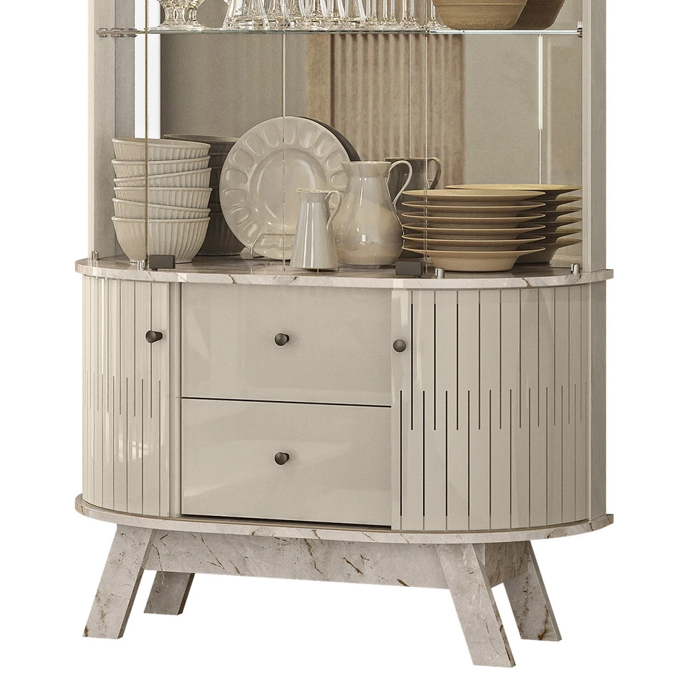 Cristaleira de Vidro Com LED Eva 90cm Z10 Off/Calacata - Mpozenato