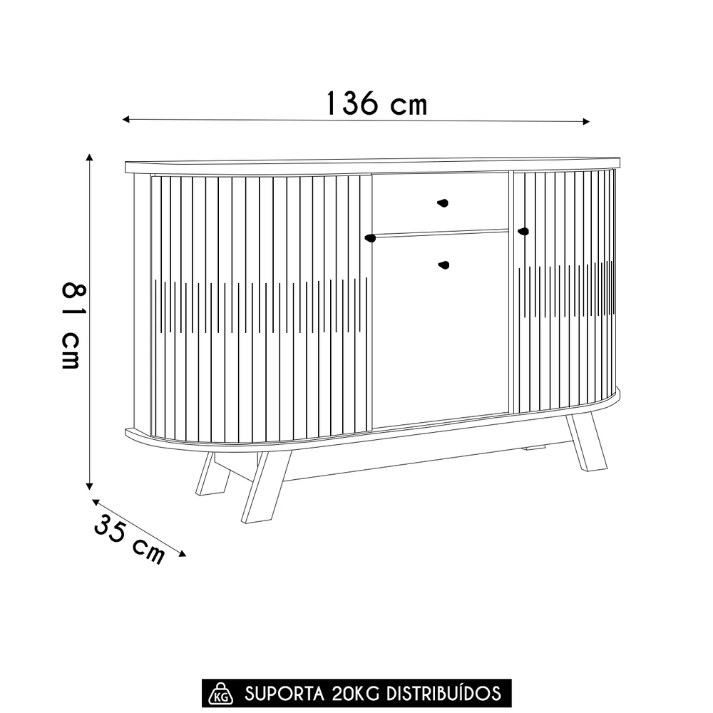 Buffet Aparador Sala de Estar 135cm Toni Z10 Off/Cinamomo - Mpozenato