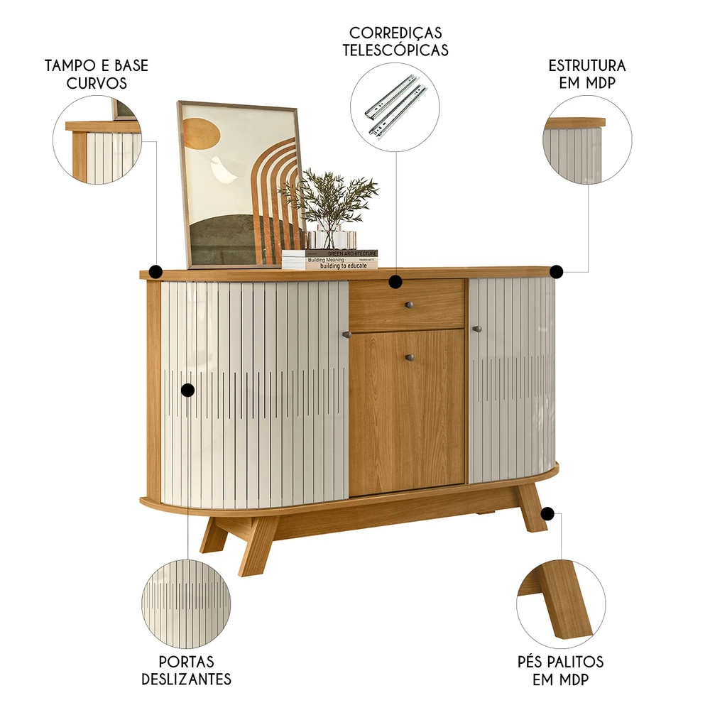 Buffet Aparador Sala de Estar 135cm Toni Z10 Off/Cinamomo - Mpozenato