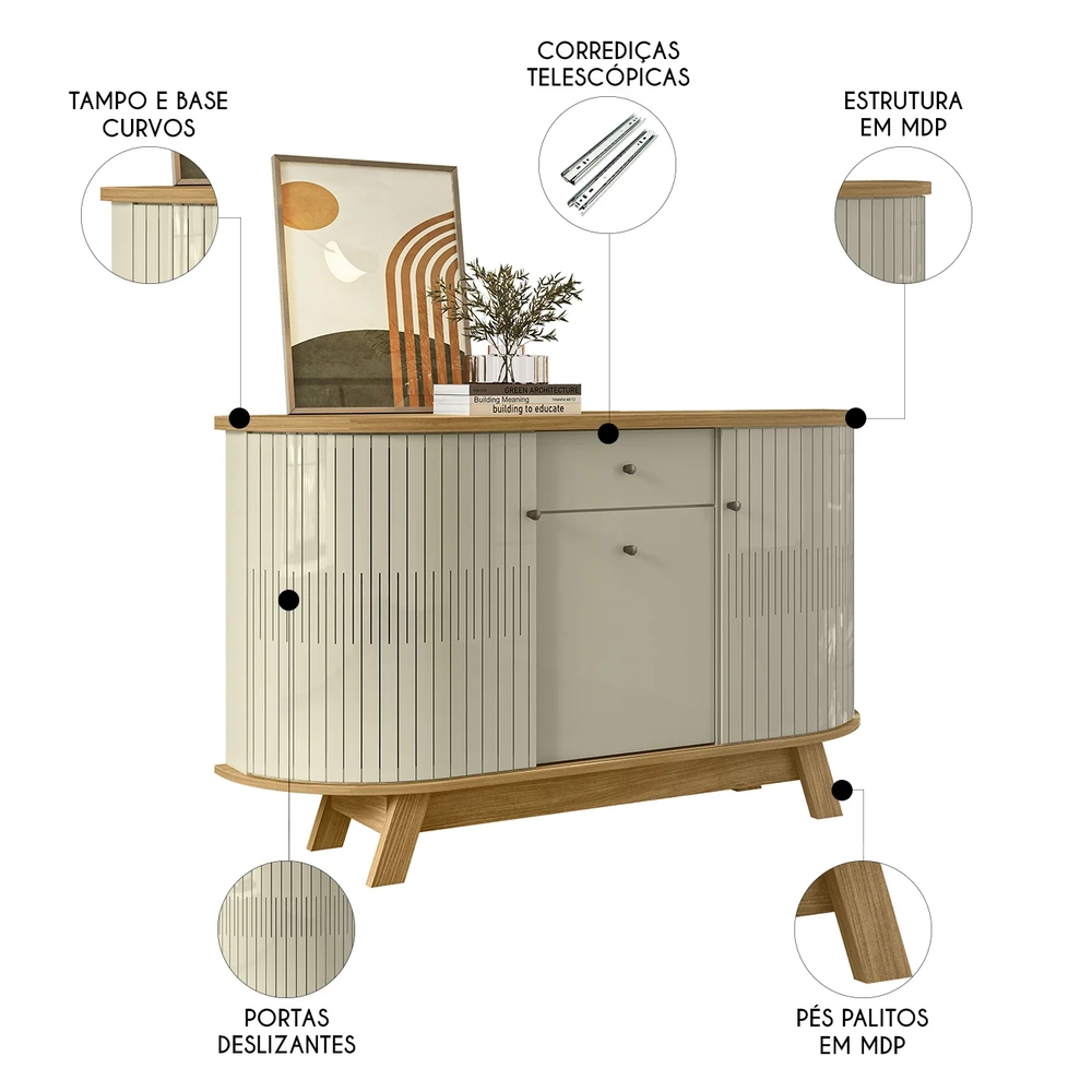 Buffet Aparador Sala de Estar 135cm Toni Z10 Cumaru/Opala - Mpozenato