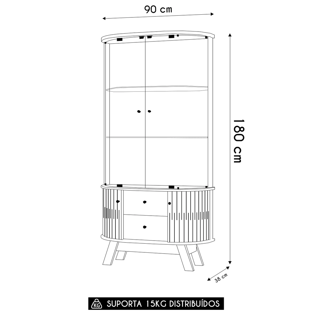 Cristaleira de Vidro Com LED Eva 90cm Z10 Cumaru/Opala - Mpozenato