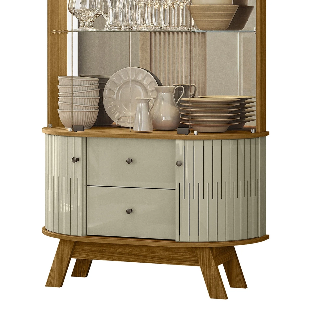 Cristaleira de Vidro Com LED Eva 90cm Z10 Cumaru/Opala - Mpozenato