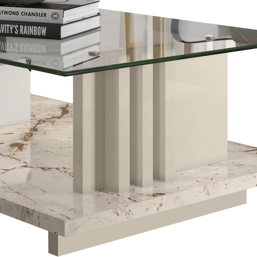 Mesa de Centro Com Detalhe Ripado Fire Z10 Off/Calacata - Mpozenato