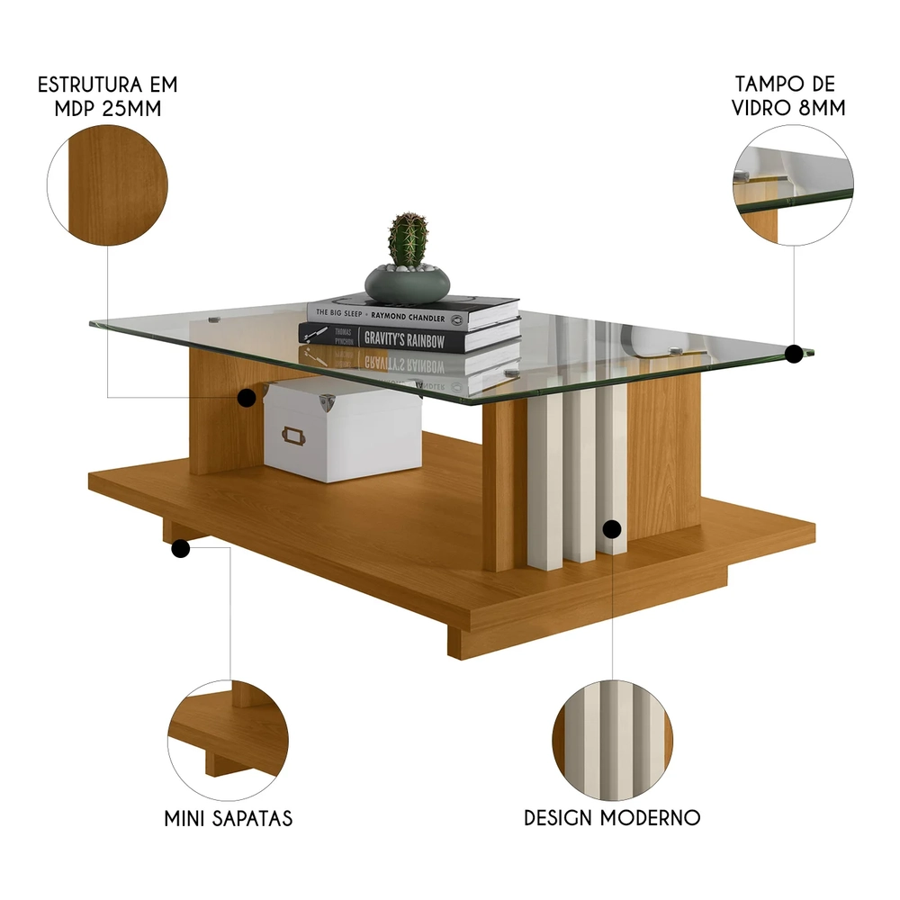Mesa de Centro Com Detalhe Ripado Fire Z10 Off/Cinamomo - Mpozenato