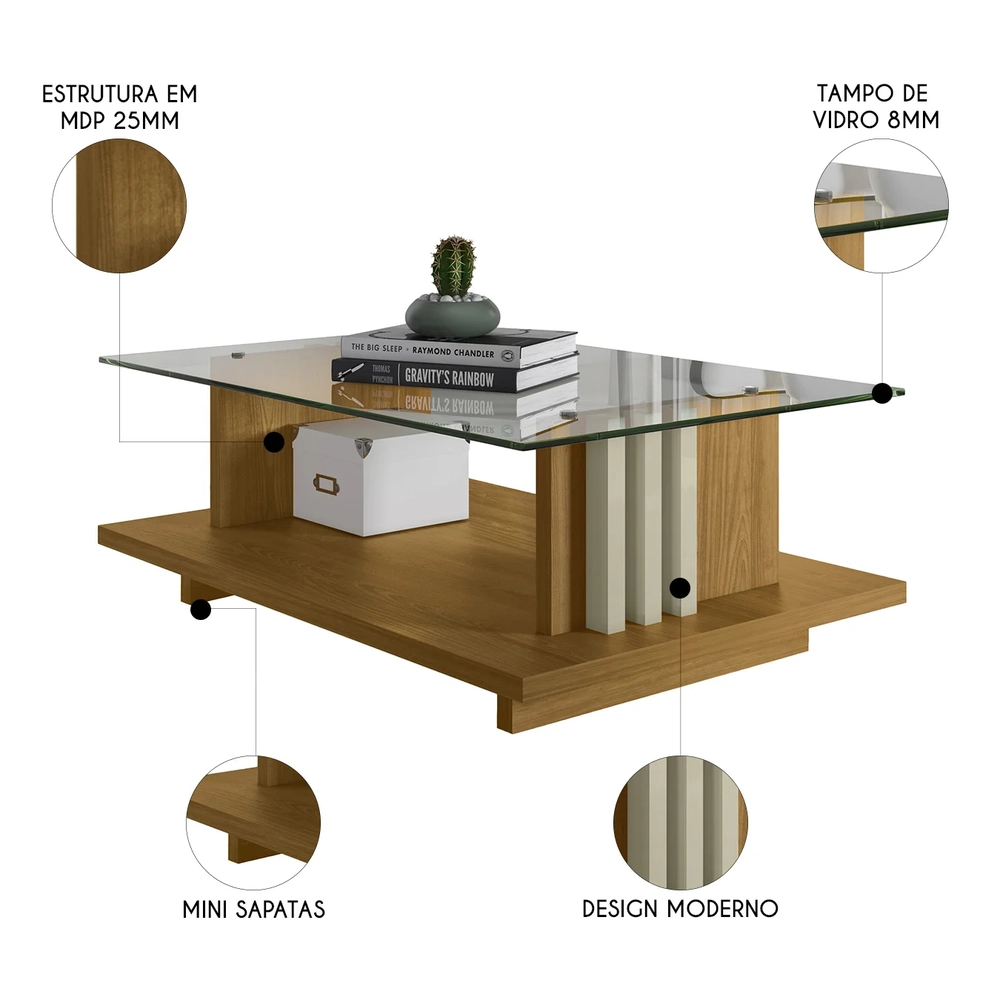 Mesa de Centro Com Detalhe Ripado Fire Z10 Cumaru/Opala - Mpozenato
