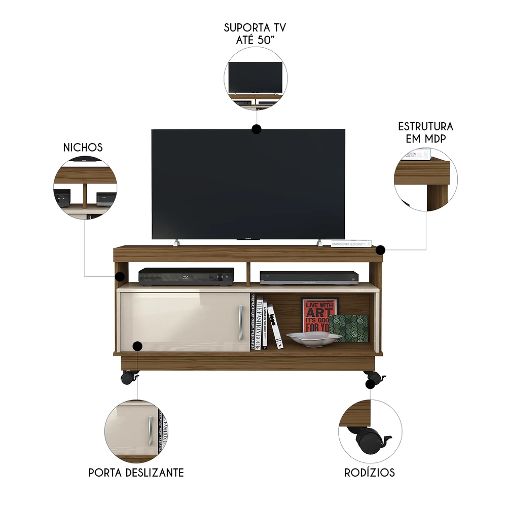 Rack Bancada de TV 50 Pol 121cm Rute Z10 Naturale/Off - Mpozenato