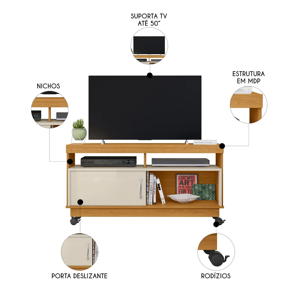 Rack Bancada de TV 50 Pol 121cm Rute Z10 Off/Cinamomo - Mpozenato