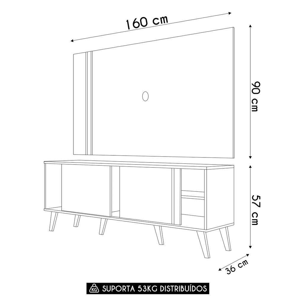 Estante Painel Para TV 60 Pol 160cm Orla Z10 Off/Cinamomo - Mpozenato