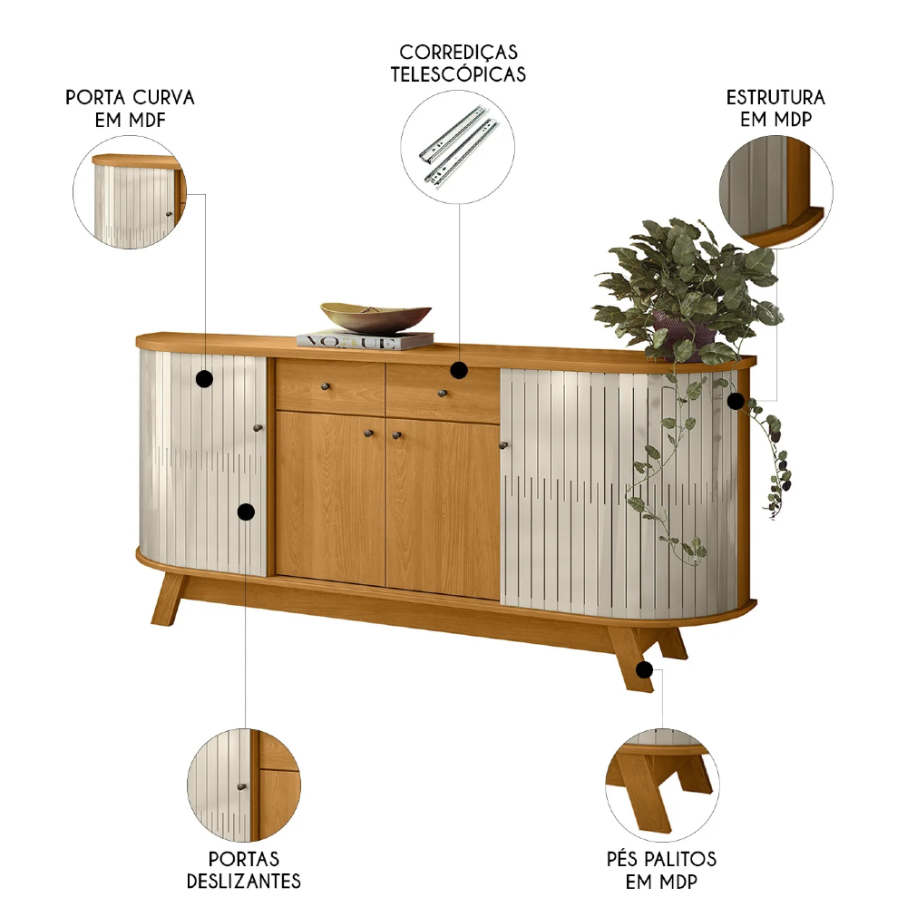 Balcão Buffet Sala de Jantar 183cm Mônica Z10 Off/Cinamomo - Mpozenato