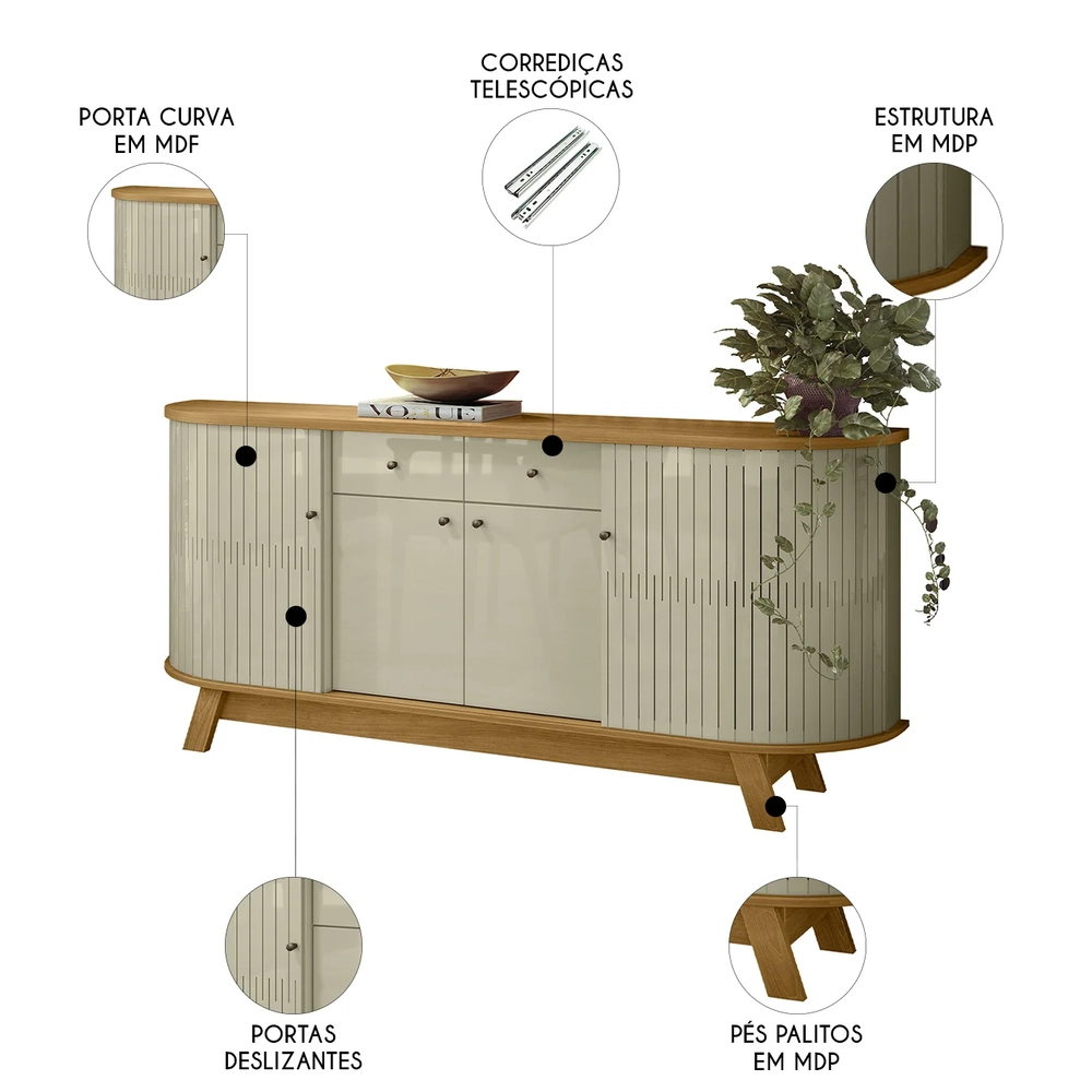 Balcão Buffet Sala de Jantar 183cm Mônica Z10 Cumaru/Opala - Mpozenato