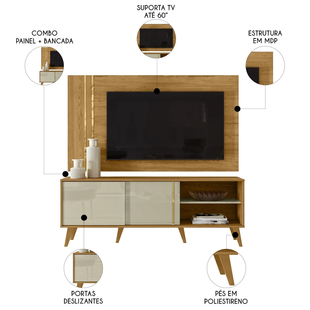 Estante Painel Para TV 60 Pol 160cm Orla Z10 Cumaru/Opala - Mpozenato