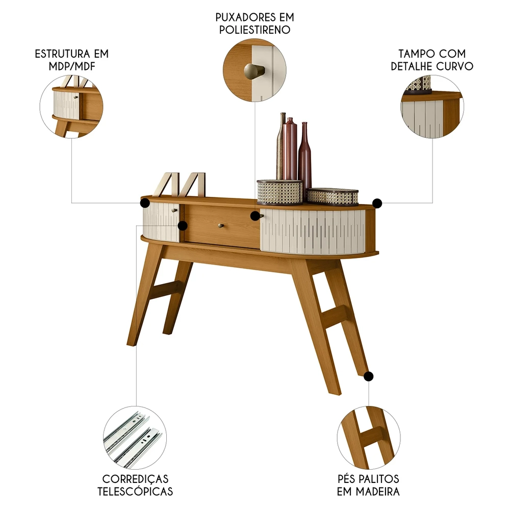 Aparador Sala de Estar 136cm Pés Retrô Gil Z10 Off/Cinamomo - Mpozenato