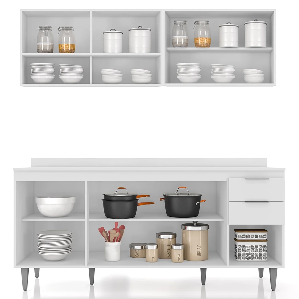 Armário de Cozinha Com Tampo CP01 180cm Pérola Branco Z34     - Mpozenato